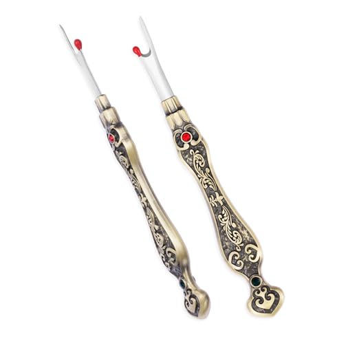 2Pcs Metal Seam Rippers, European Vintage Carved Handle Stitch Ripper, Sharp Seam Ripper Tool for Sewing with Storage Cases, Durable and Handy Crafting Removing Threads Tools (Antique Brass) - color: antique brass