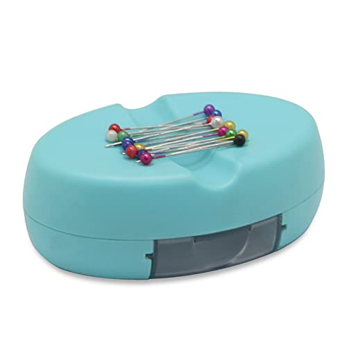 YEQIN Magnetic Sewing Pincushion with 15 Plastic Head Pins, Magnetic Pins Holder for Sewing Quilting, Pins, Paper Clips, Screws (Lake Blue) - color: Lake blue