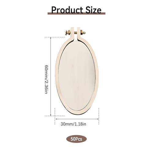 50Pcs Vertical Ovals Mini Embroidery Hoops,1.18 x 2.36 Inch Wood Frame Sewing Ornament Frame Tiny Crossing Stitch Hoop Ring for DIY Embroidery Necklace Pendant Keychain (50Pcs 1.18 x 2.36 Inch) - size: 50Pcs Vertical Oval 1.18 x 2.36 inch