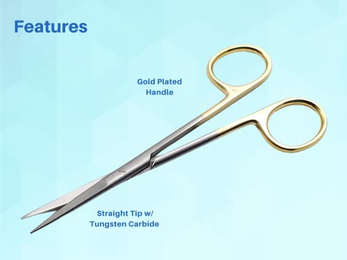 ARTMAN INSTRUMENTS Scissors - 5.5 Inches Straight, Gold Plated Handle with Tungsten Carbide Inserts - Extra Sharp, Durable, and Autoclavable for Precision Cutting
