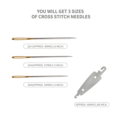 90pcs Large Eye Sewing Needles in Transparent Box with 3 Stainless Steel Needle Threader for Cross Stich and More (22# 24# 26#)