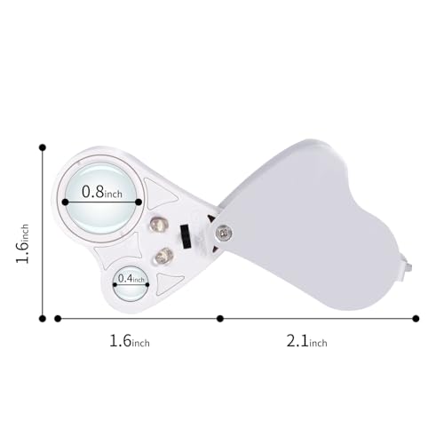 Jiusion 30X 60X Portable LED Lighted Jewelry Magnifier Dual Lens Eye Loupe - color: White, size: Single Pack