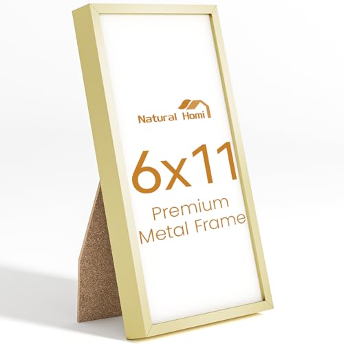 6x11 Aluminum Metal Picture Frame,Tempered Glass Gold Photo Frame 6x11 for Family Photo,Posters,Art,Document to Wall Mount Horizontally or Vertically - size: 6x11