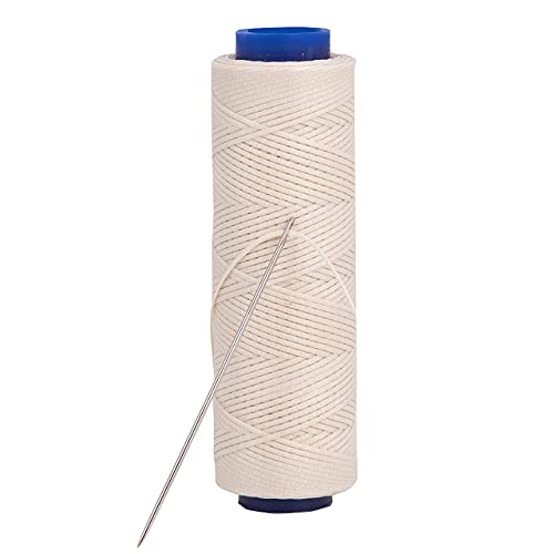 Waxed Thread, Strong Thread for Leather, Upholstery, Shoe, Bag, incl. Needle (Colour: Aspen Cream) - color: Aspen Cream