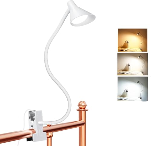 Clip on Light USB Reading Light for Bed with Clamp, Dimmable Reading Lamp - color: White