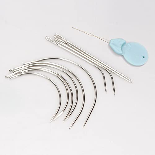 Ryalan Weaving Needle Combo Deal Black Thread with 10pcs Needle for Making Wig Sewing Hair Weft Hair Weave Extension, Big Medium and Small C J Shape Curved Needle I Needle (3 Thread Black + 10 Needle) - color: Black