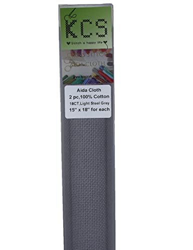 KCS 2 pc of 15" x 18" Counted Cross Stitch Cotton Aida Cloth Needlework Fabric (Light Steel Grey, 18CT) - color: Light Steel Grey, size: 18CT