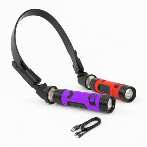 CLAKAP LED Neck Light, 800Lumens Rechargeable Neck Flashlight with Magnetic Base, 365NM Plus Light with 2 Small Flashlights, Neck Work Lamp for Repairing Mechanics Reading (Lavender Purple) - color: lavender purple