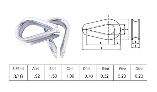 Wire Rope Thimble, for Wire Rope Dia. 3/16 in, Carbon Steel,(3/16" 50PCS) - size: 3/16“