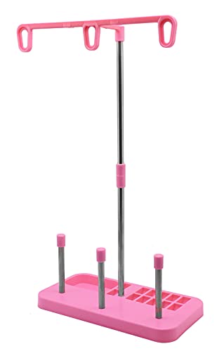 Thread Spool Holder Stand- 3 Spools Holder for Domestic (Home-Base) Embroidery and Sewing Machines - Four Colors for Choices (Pink) - color: pink