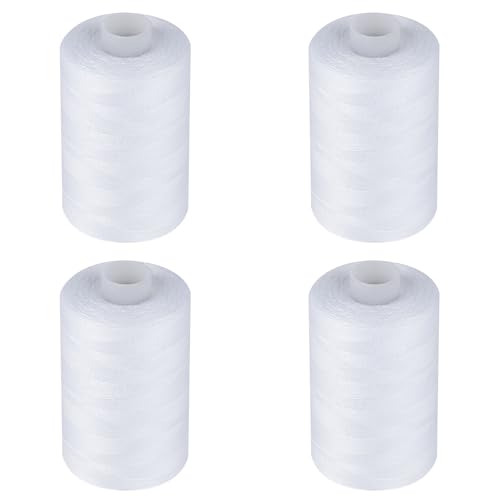 Simthread All Purpose Sewing Thread, 4 Spools Each 1000 Yards of Polyester Threads for Sewing Machine, Sewing Machine Supplies for Beginners, Hand Stitching, Quilting, Serger (4 White) - color: White