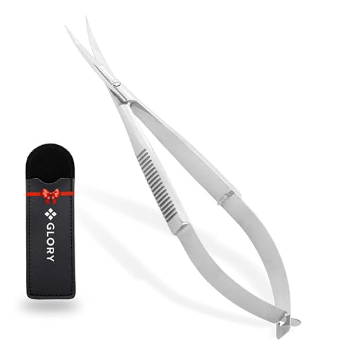 GLORY 4.5 Inch Curved Spring Scissors, Professional Stainless Steel Micro Tip Embroidery Scissors, Sharp Squeeze Snips for Sewing, Applique, Arts & Crafts, Precision Eyebrow (Silver)