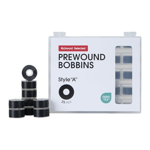 Poolin Prewound Bobbins Richword Selected Black 25pcs Size A Bobbins, Plastic Sided, 70D/2(60WT) Polyester Bobbin Thread for Single Needle Embroidery and Sewing Machine - color: Black 25PCS