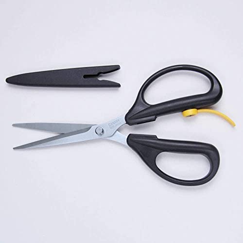 CANARY Spring Loaded Craft Scissors with Cover 7.2" [Long Blade], Made in JAPAN, Razor Sharp Japanese Stainless Steel Blade, Black - size: Spring (Long)
