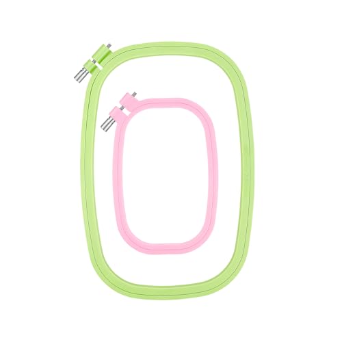 2PCS Square Embroidery Hoops, Rectangle Embroidery Frame Plastic Cross Stitch Hoop for Sewing Needlework Projects (2 Sizes, Green and Purple)