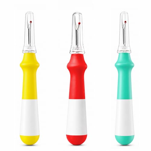 Lhedon Seam Ripper 3 PCS Ergonomic Grip Sewing Thread Remover Tool - color: Red/Yellow/Turquoise