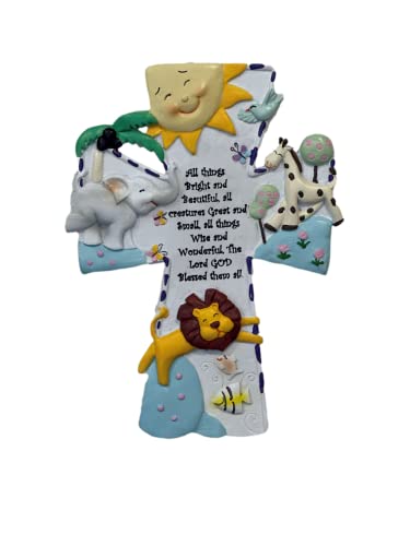 FOUR BEANS Noahs Ark Wall Cross, Perfect Baptism, Christening, Shower Gifts, 7 Inches