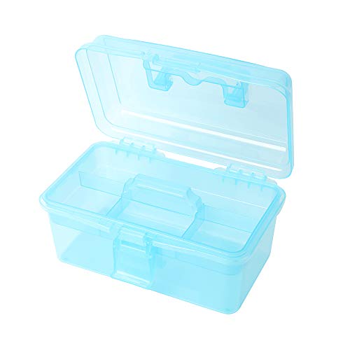 Multipurpose Plastic Art and Craft Supply Storage Container Bin Case with Removable Tray and Handle, First Aid Box Organizer, Clear&Blue - color: clear/blue