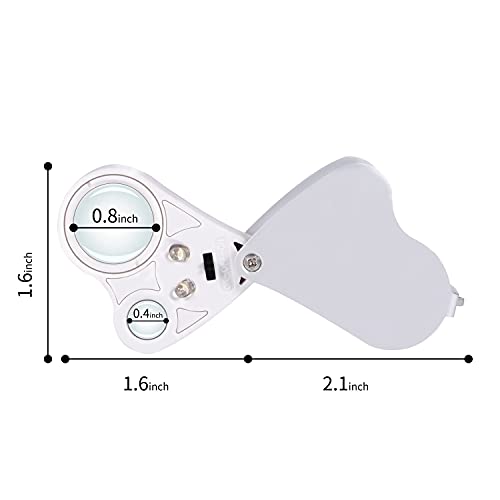 Jiusion 2 Pack Black Portable LED Lighted 30X 60X Jewelry Magnifier Loupe - color: White, size: 2 Pack