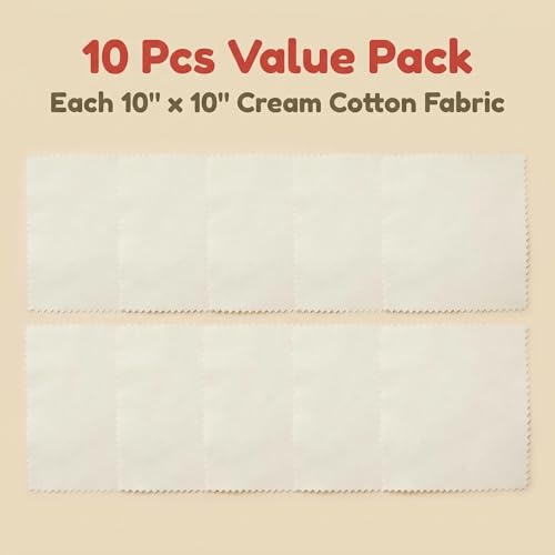 iNee Embroidery Fabric Squares Cotton, 10 Squares of 10 x 10-inch, Cream - color: Cream