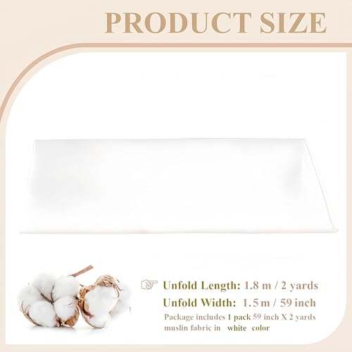 100% Cotton Muslin Fabric, 59 Inch X 2 Yards White Fabric by The Yard - color: Bleached, size: 2 Yards