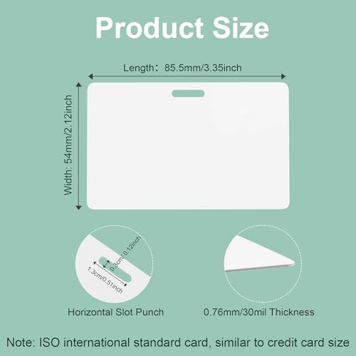 20 Pack Premium Blank PVC Cards with Slot Punch on Long Side - Horizontal Slot Punch Blank ID Cards- CAETOUNG CR80 30 Mil Graphic Quality White Plastic Cards for Photo ID Badge Printers - color: 20pack