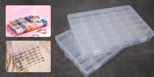 2Pcs Clear Visible Plastic Storage Box- Rectangular Storage Box, Suitable For Beads, Screws Hardware Accessories Organizer Box Art DIY, Crafts, Jewelry, Fishing Tackle, With Label Stickers (36Grids) - size: 36Grids-2