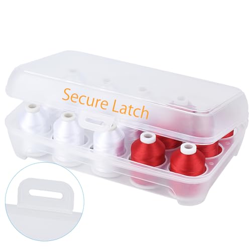Simthread Machine Embroidery Thread 1000M White 001 + Red 800, with Storage Box Polyester 15 Spools Set for Embroidery Quilting Machine - color: 9White+6Red