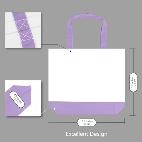 TOPDesign 1-Pack Super Strong Large 12oz Cotton Canvas Tote Bag, Reusable Grocery Shopping Cloth Bag, Fashionable Two-Tone Tote for Crafts, DIY Your Creative Designs - color: Lavender/White