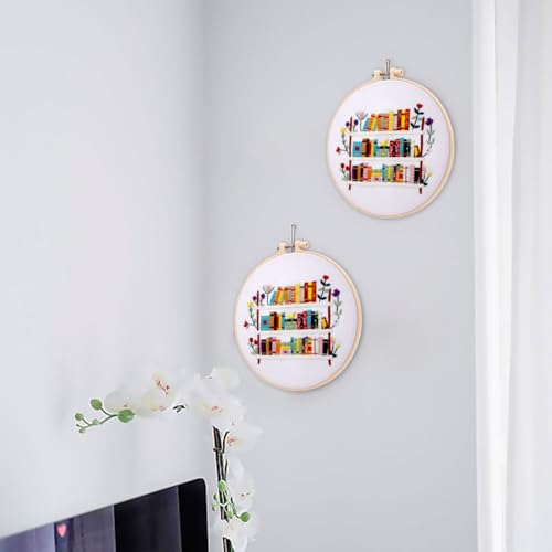 Embroidery Kit for Beginners, Needlepoint Kits for Adults with Bookshelf Stamped Pattern Hand Crafts, Adults Starter Cross Stitch Kit DIY Needlepoint with Hoop, Needles Stamped Patterns DIY Supplies - color: Bookshelf