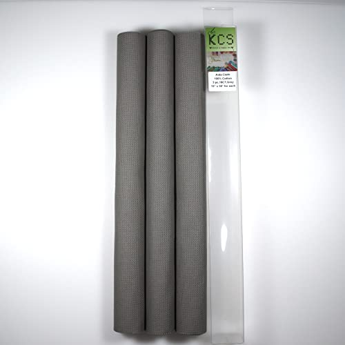 KCS 3 pc of 15" x 18" Counted Cross Stitch Cotton Aida Cloth Needlework Rolled Fabric Box,18CT,Medium Grey - color: Medium Grey, size: 18CT