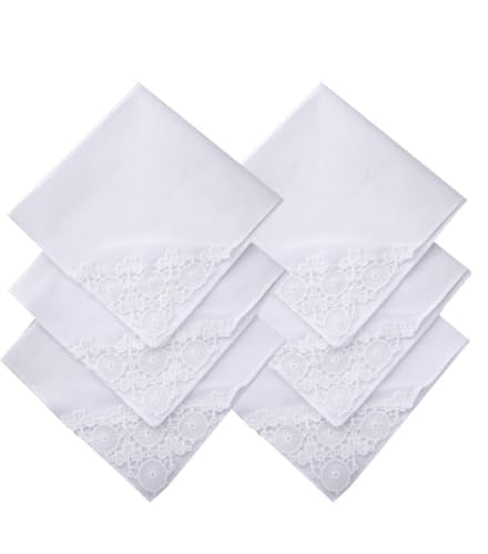 6 Pack of Ladies Embroidery Cotton Handkerchiefs Lace Wedding Hankies - color: Zw-l02 Caomei