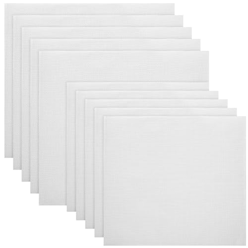 10 Pcs White Embroidery Fabric Squares, Pre-Cut Cotton Cloth Precuts for Hand Embroidery, Cross Stitch & Needlework, Multi-Size 8"x8" and 6"x6"