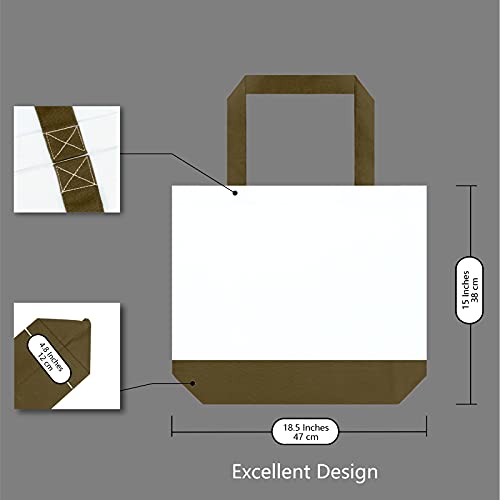 TOPDesign 1-Pack Super Strong Large 12oz Cotton Canvas Tote Bag, Reusable Grocery Shopping Cloth Bag, Fashionable Two-Tone Tote for Crafts, DIY Your Creative Designs - color: Brown/White