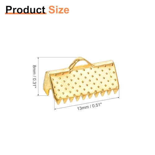 uxcell 280Pcs Ribbon Crimp Clamp Ends, 13mm Bookmark Pinch Crimp Ends, Cord Ends Fasteners Clasp Crimp Ends for DIY Bracelet Necklace Jewelry Making, Gold - color: Gold, size: 13mm