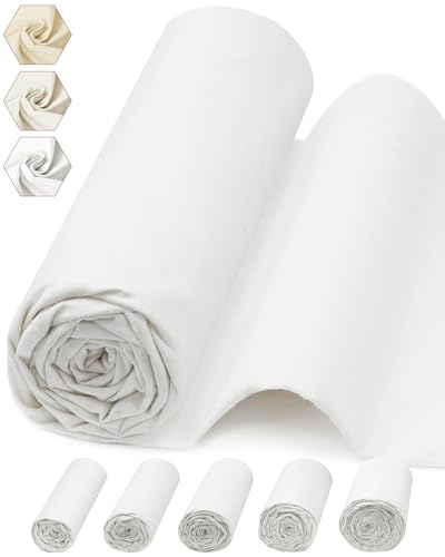 FIVEIZERO 100% Cotton Muslin Fabric by The Yard,59in x 1.9yd White Bleached Cotton Muslin Cloths–Medium Weight Beige Calico Fabric for Sewing,Quilting,Embroidery,Crafts & Apparel Projects - color: White, size: 1.9 yards pre cut