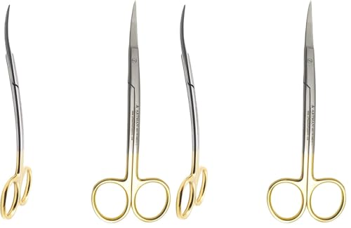 LaGrange Double Curved Tungsten Carbide Inserts Gold Plated Handle Scissors 5.5 Inch | Dental ENT Eye Derma Embroidery Applique for Machine Embroidery & Fabric Stitches (Pack of 2) - size: 5.5 Inches (Pack of 2)