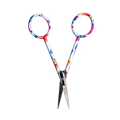 SINGER 4 Inch Forged Embroidery Scissors with Curved Tip for Sewing, Cross-Stiching, Crafts, & More (White Floral Printed, 1-Pack)