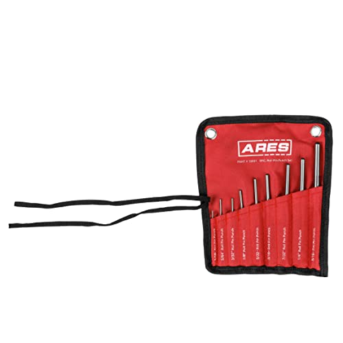 ARES 10021 – 9-Piece Roll Pin Punch Set – Durable Heat Treated and Drop Forged Steel Pin Punches with Pouch -Ideal for Automotive Repair, Gunsmithing, Craft Work, and Jewelry Repair - size: 9-Piece Roll Pin Punch Set