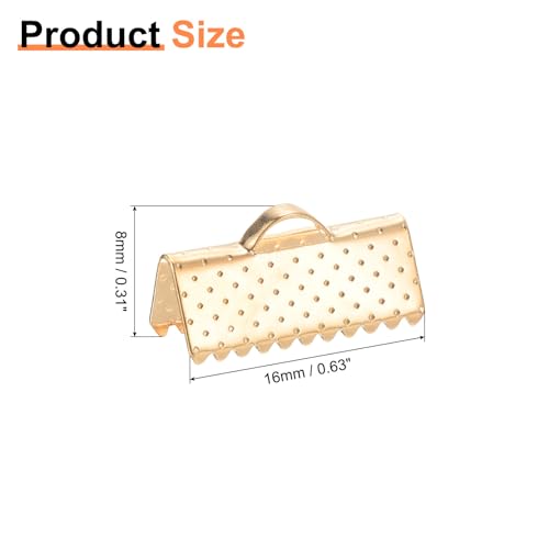 uxcell 280Pcs Ribbon Crimp Clamp Ends, 16mm Bookmark Pinch Crimp Ends, Cord Ends Fasteners Clasp Crimp Ends for DIY Bracelet Necklace Jewelry Making, Light Golden - color: Light Golden, size: 16mm
