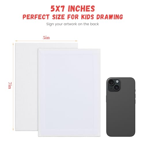 Simetufy 12 Pack 5x7 Inch Small Flat Canvas Boards for Kids Painting - size: 5"x7"