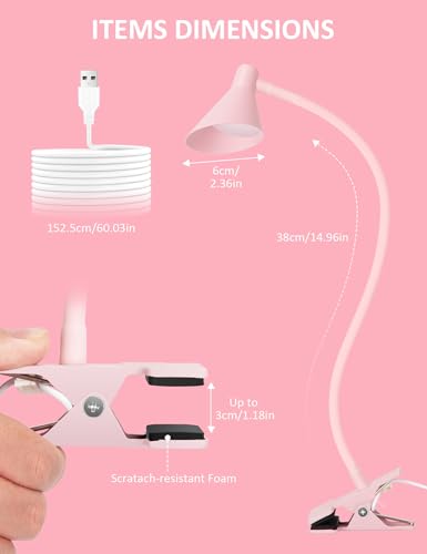 Clip on Light, Eye Care Reading Lights for Books in Bed Clip on Lamp Pink - color: Pink