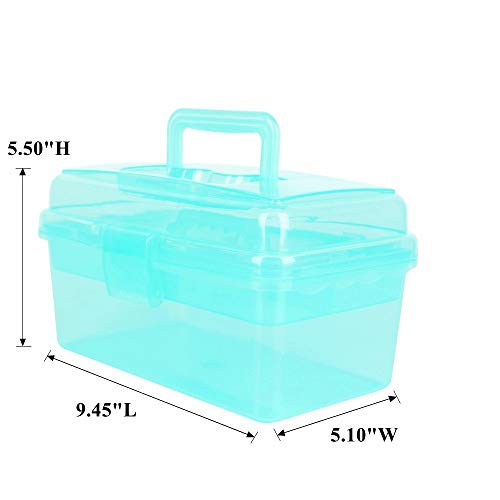 Multipurpose Plastic Art and Craft Supply Storage Container Bin Case with Removable Tray and Handle, First Aid Box Organizer, Clear&Green - color: clear/green