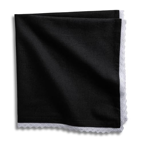 FINGERCRAFT Lace Cloth Napkins, Cotton Linen, 12 Pack, 20x20 Inch, Black - color: Black, size: 20" x 20" (Set of 12)