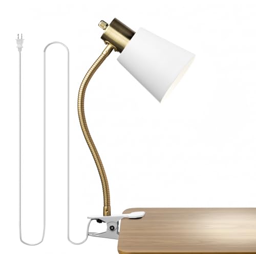 LALISU Desk lamp Eye-Caring Table Lamps 360°Rotation Gooseneck Clip on Lamp - color: White and Gold