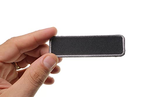 Blank Name Tag Patch Gray Border - by Ivamis Trading - 3.5x1 inch - Twill Fabric - Paper Backing - Embroidered and Laser Cut Borders (P4828) - color: Black,Gray, size: Small 3.5x1 inch