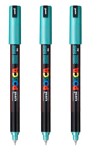 posca PC-1MR Water-Based Paint Markers, Extra Fine Tip (0.7mm), Metallic Green, 3 Count - color: METALLIC GREEN