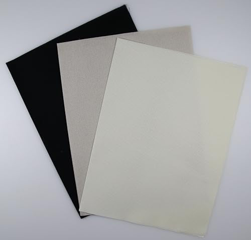 KCS 3 pc of 12" x 18"(30cmx45cm) 16CT Counted Cotton Aida Cloth Cross Stitch Fabric (Antique White+Pearl Grey+Black) - color: Antique White+pearl Grey+black