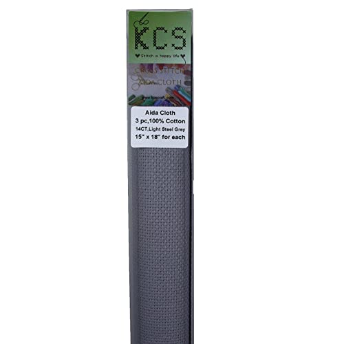 KCS 3 pc of 15" x 18" Counted Cross Stitch Cotton Aida Cloth Needlework Rolled Fabric Box,14CT,Light Steel Grey - color: Light Steel Gray, size: 14CT
