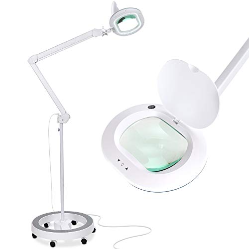 Brightech LightView Pro Magnifying Glass with Stand and Light – Magnifying Floor Lamp with 6-Wheels on a Sturdy Base for Facials – LED Work Light with XL Magnifier Glass for Crafts and Projects